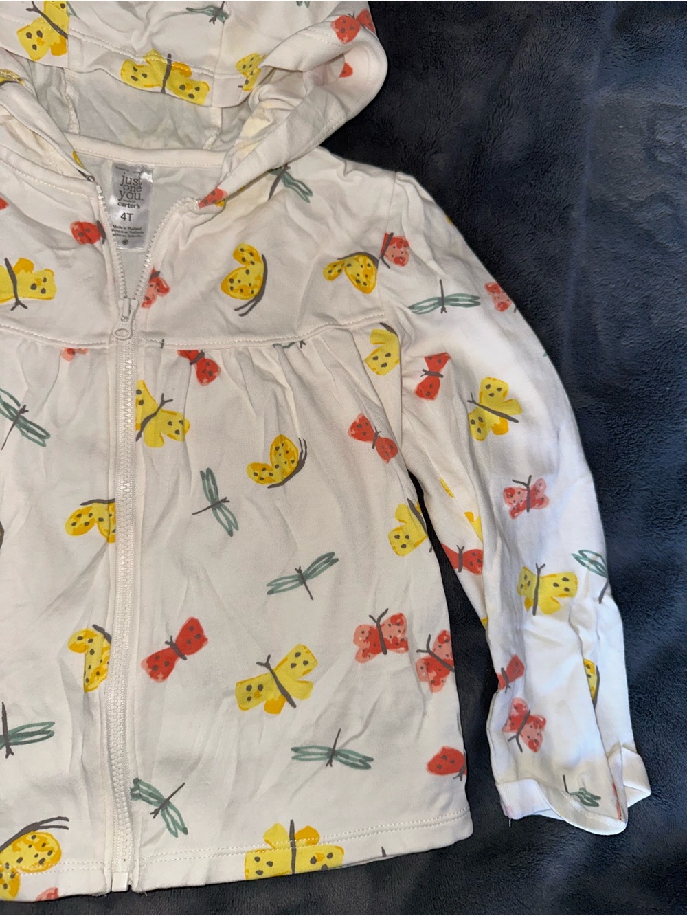 Just one you toddler Girl White Hooded Butterfly Print zip up hoodie - Picture 4 of 5